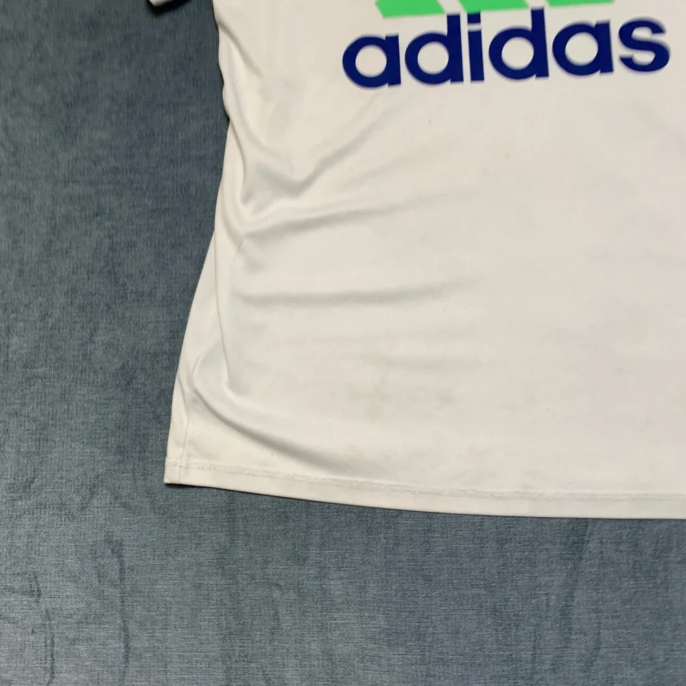 Adidas Running T Shirt Mens XL White Spellout Logo Standard Regular Fit Training